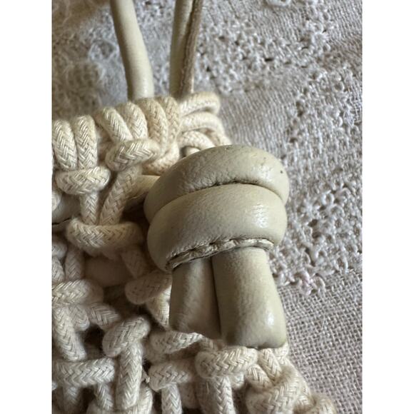 Clare V. Sandy Drawstring Clutch crocheted ivory cotton leather handles bag - Picture 7 of 16